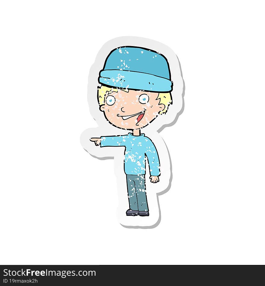 Retro Distressed Sticker Of A Cartoon Man Wearing Winter Hat