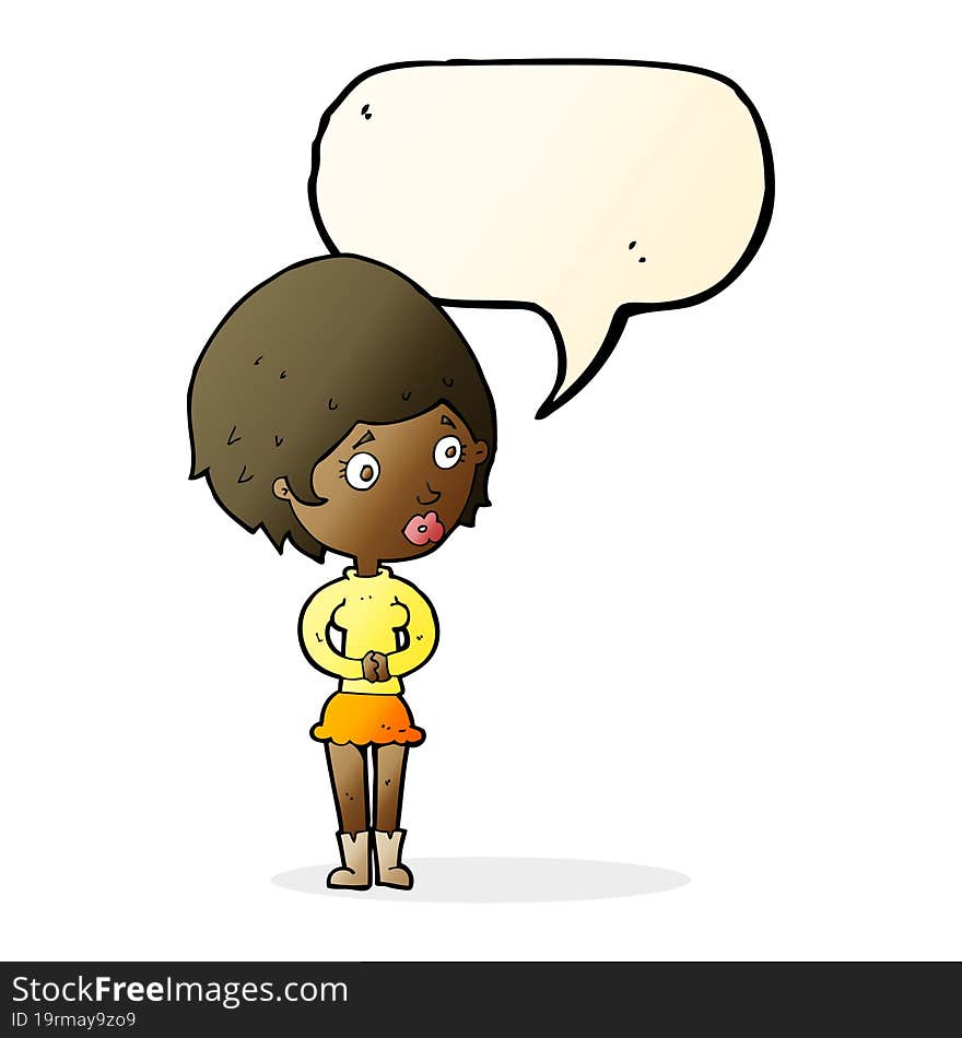 cartoon concerned woman with speech bubble