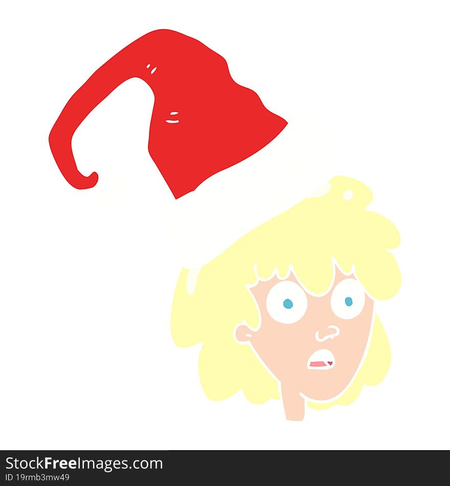 flat color illustration of a cartoon woman wearning santa hat