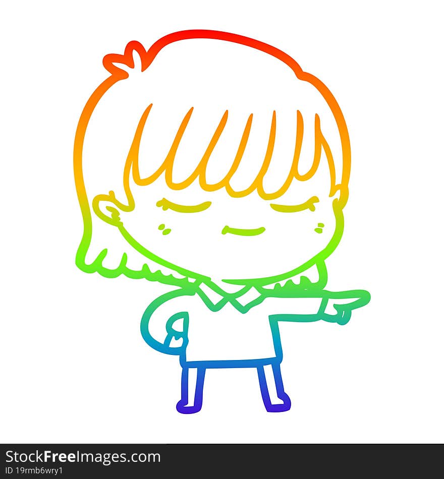 rainbow gradient line drawing of a cartoon woman