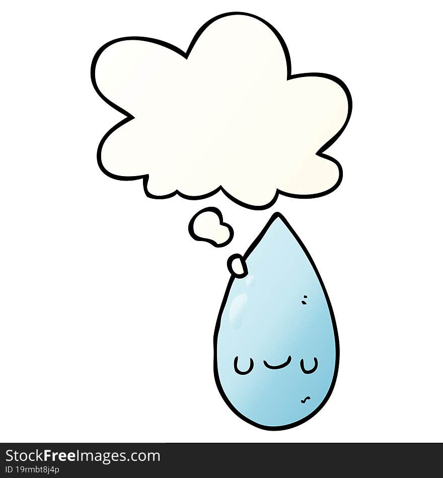 Cartoon Cute Raindrop And Thought Bubble In Smooth Gradient Style