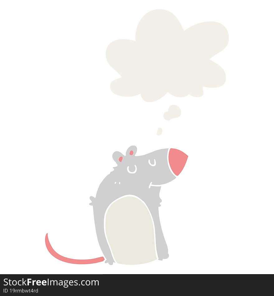 cartoon fat rat with thought bubble in retro style