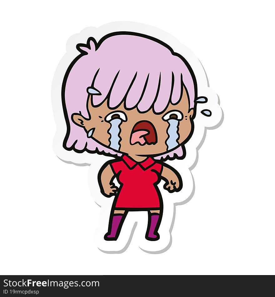 sticker of a cartoon girl crying