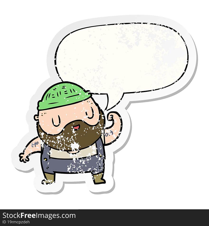 cartoon tough fisherman and speech bubble distressed sticker