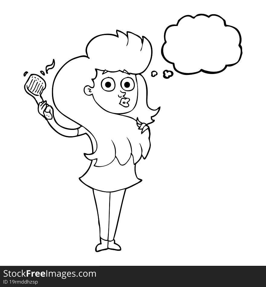 thought bubble cartoon woman brushing hair