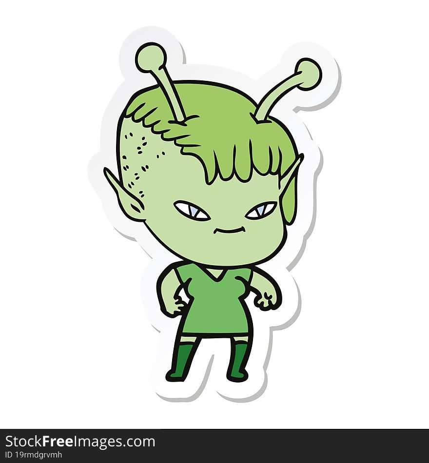 sticker of a cute cartoon alien girl