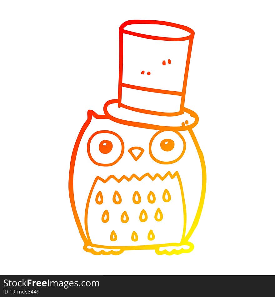 warm gradient line drawing cartoon owl wearing top hat