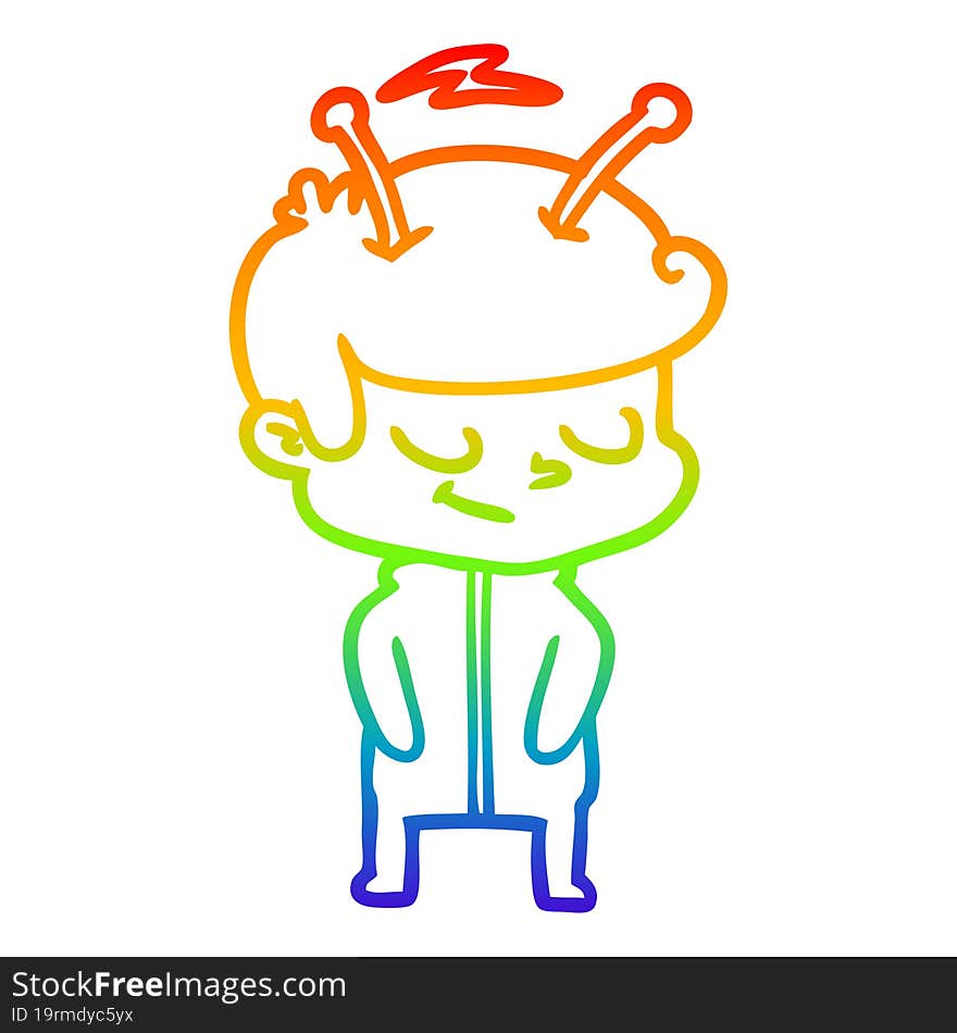 Rainbow Gradient Line Drawing Friendly Cartoon Spaceman