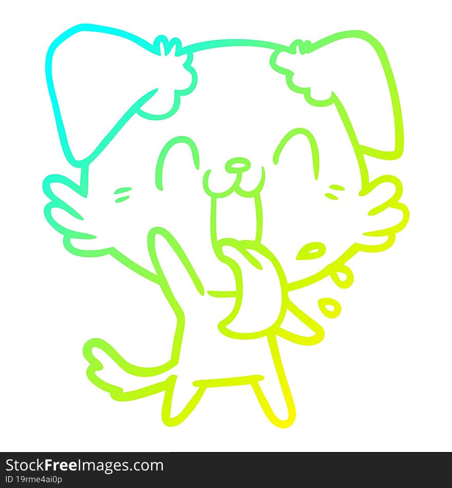 cold gradient line drawing of a cartoon panting dog waving