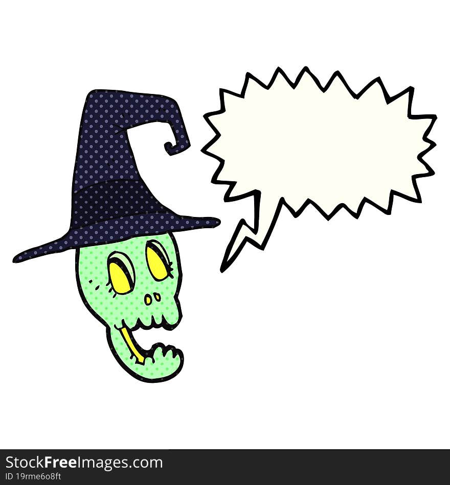 comic book speech bubble cartoon skull wearing witch hat