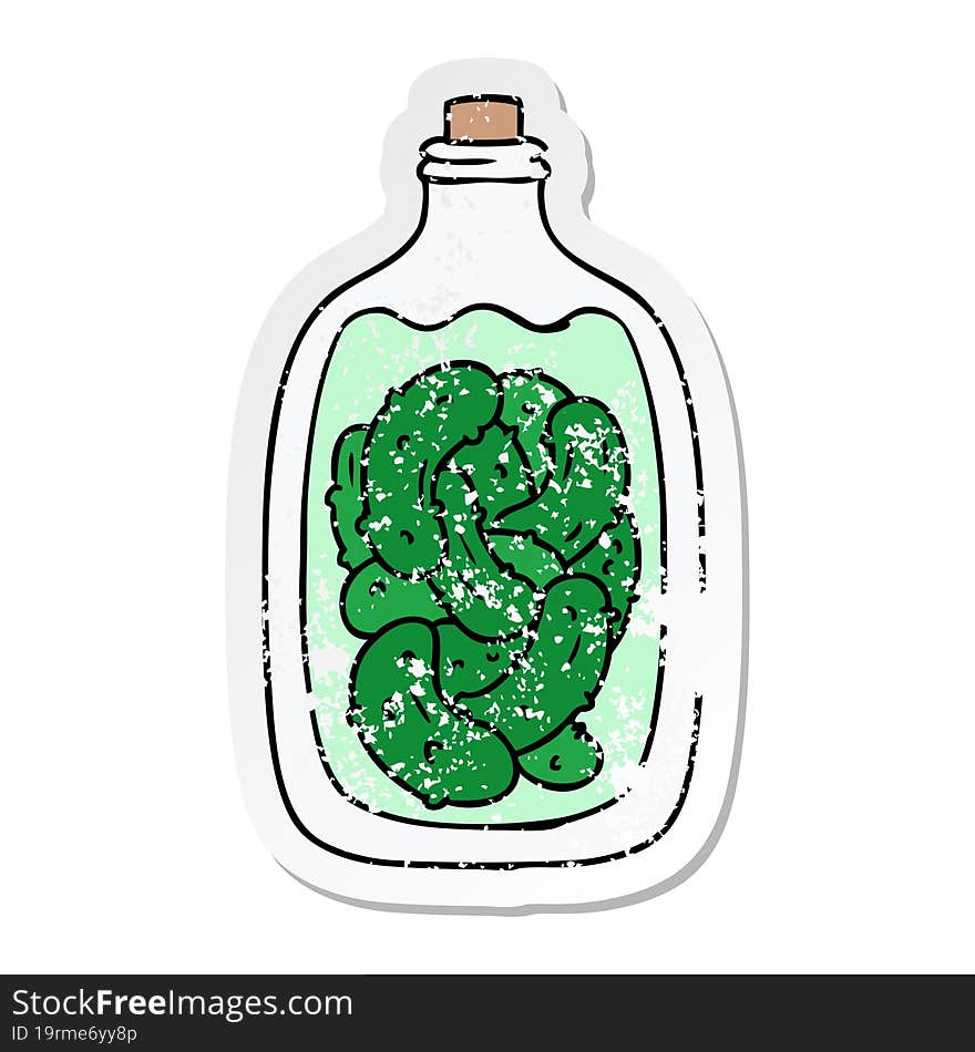 hand drawn distressed sticker cartoon doodle jar of pickled gherkins