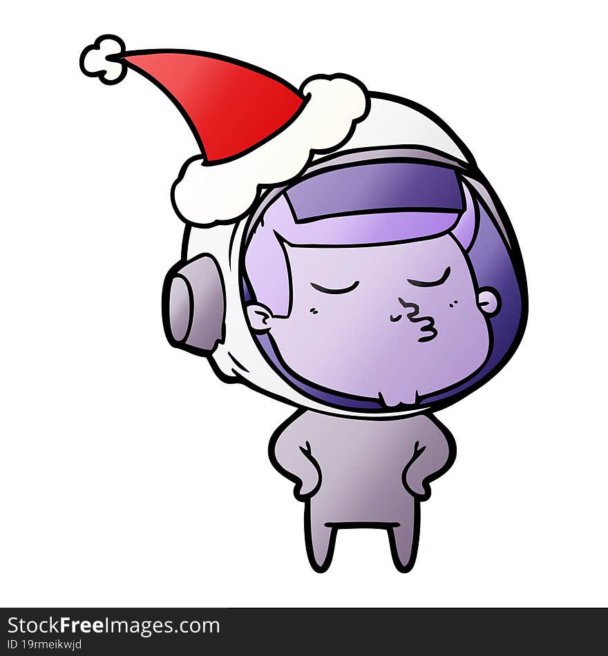 Gradient Cartoon Of A Confident Astronaut Wearing Santa Hat