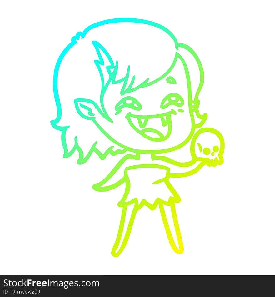 cold gradient line drawing of a cartoon laughing vampire girl