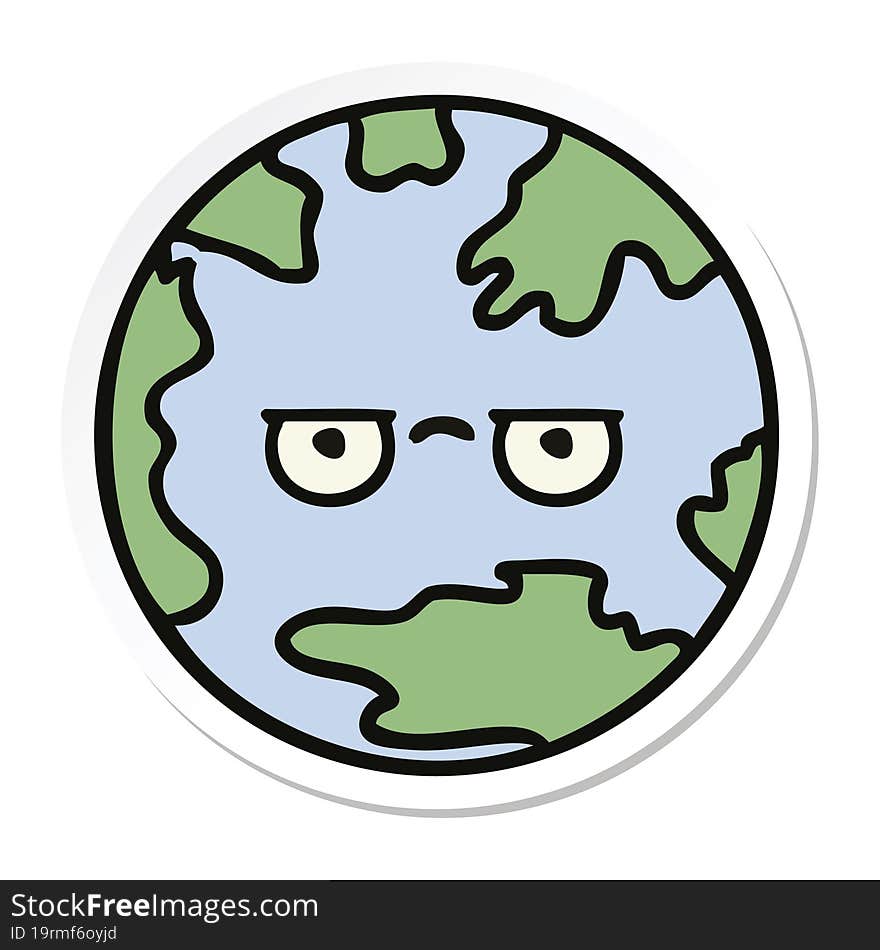 sticker of a cute cartoon planet earth