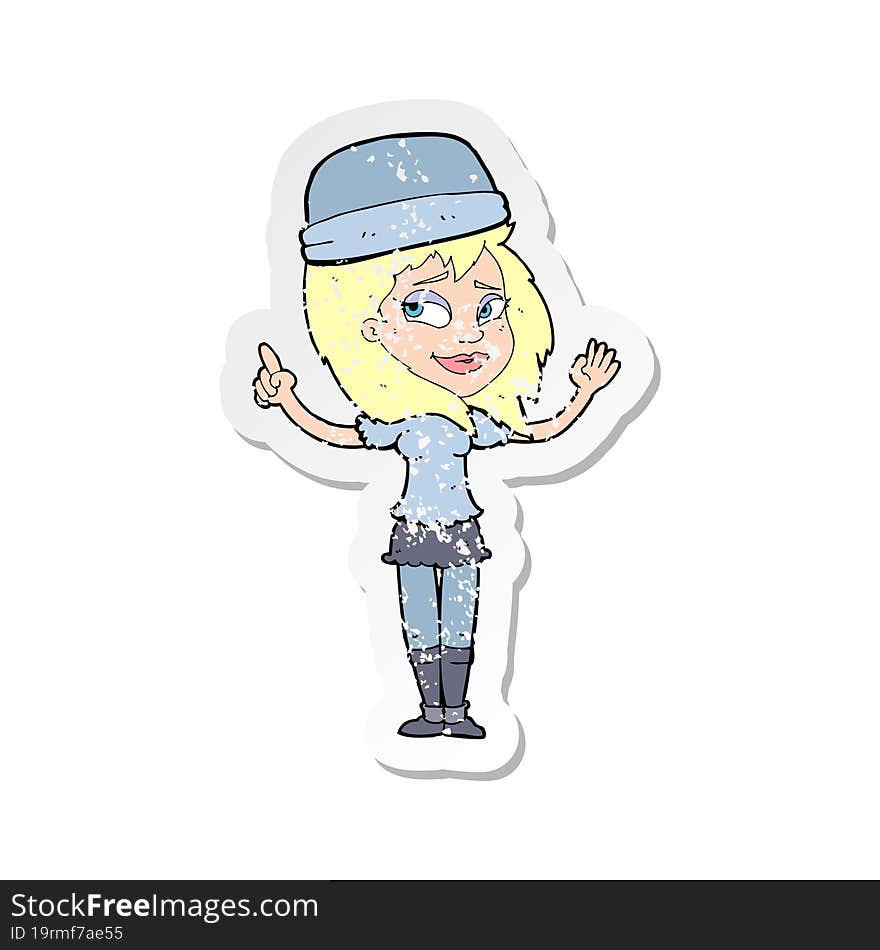 retro distressed sticker of a cartoon woman in hat