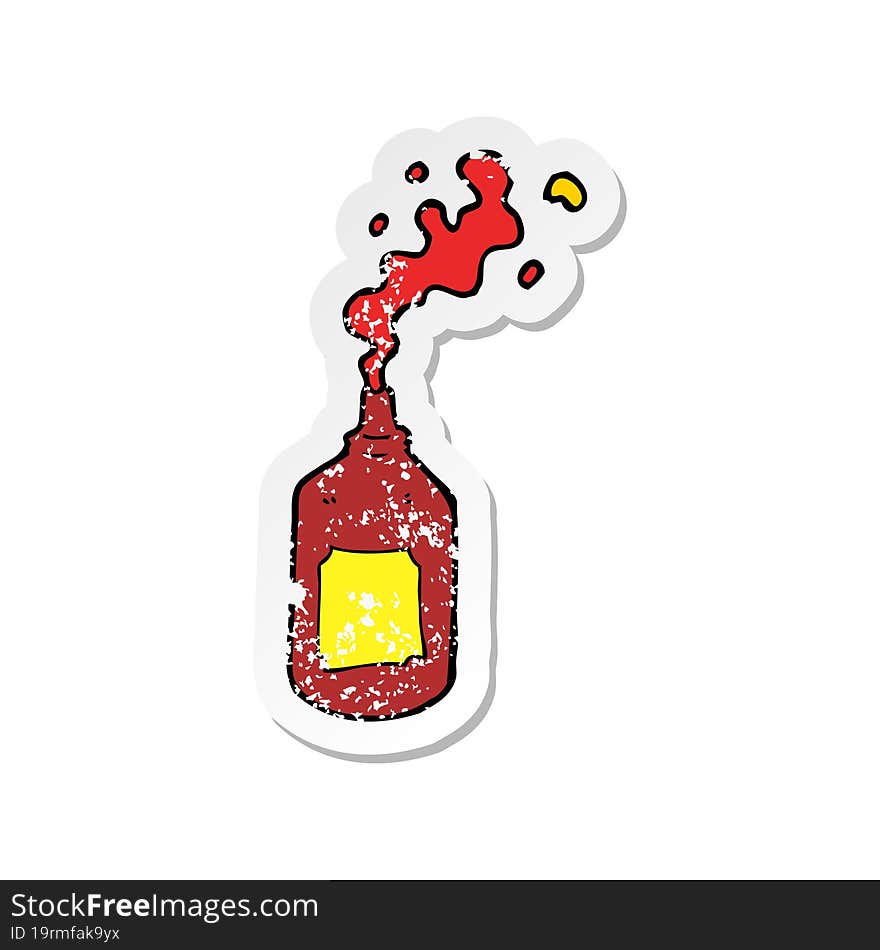 retro distressed sticker of a cartoon squirting ketchup bottle