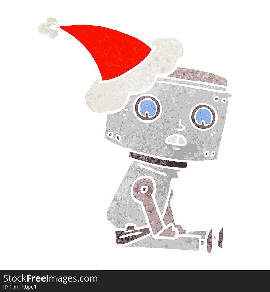 retro cartoon of a robot wearing santa hat