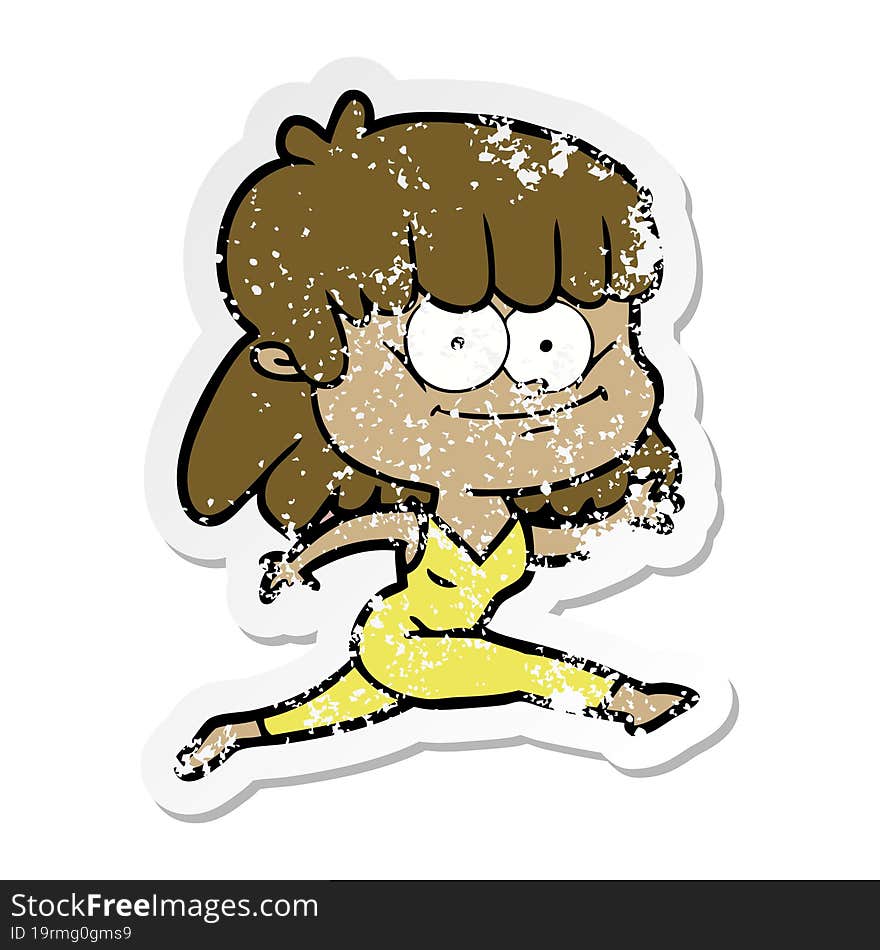 distressed sticker of a cartoon girl smiling