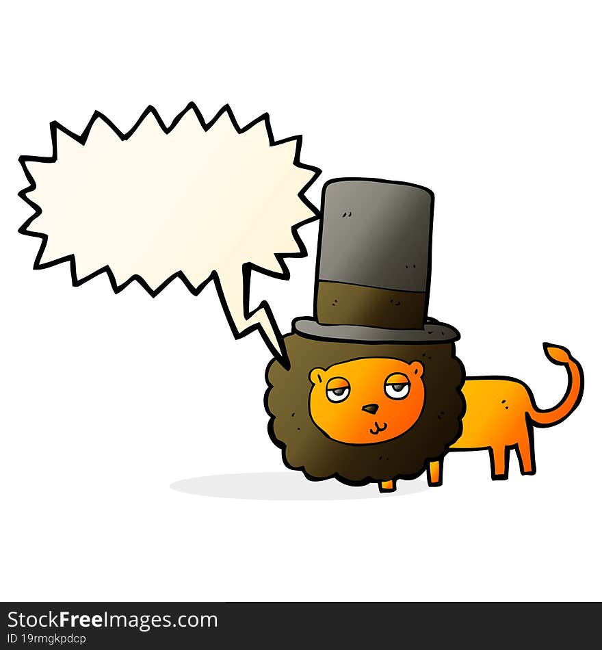 cartoon lion in top hat with speech bubble