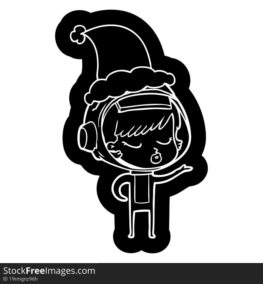 cartoon icon of a pretty astronaut girl wearing santa hat