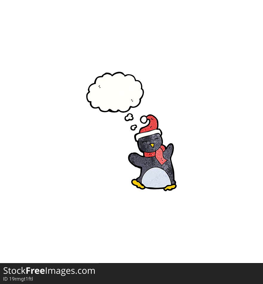 funny penguin cartoon with thought bubble