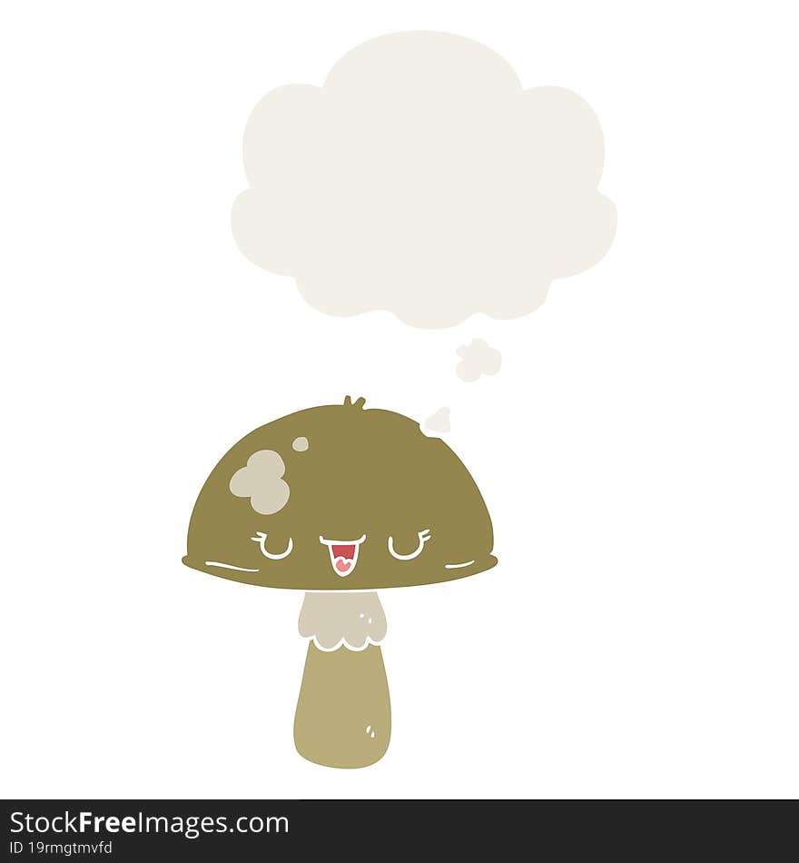 cartoon mushroom with thought bubble in retro style