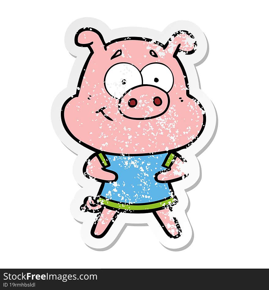 Distressed Sticker Of A Happy Cartoon Pig