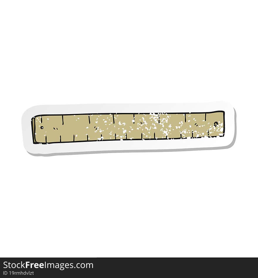 retro distressed sticker of a cartoon wooden ruler