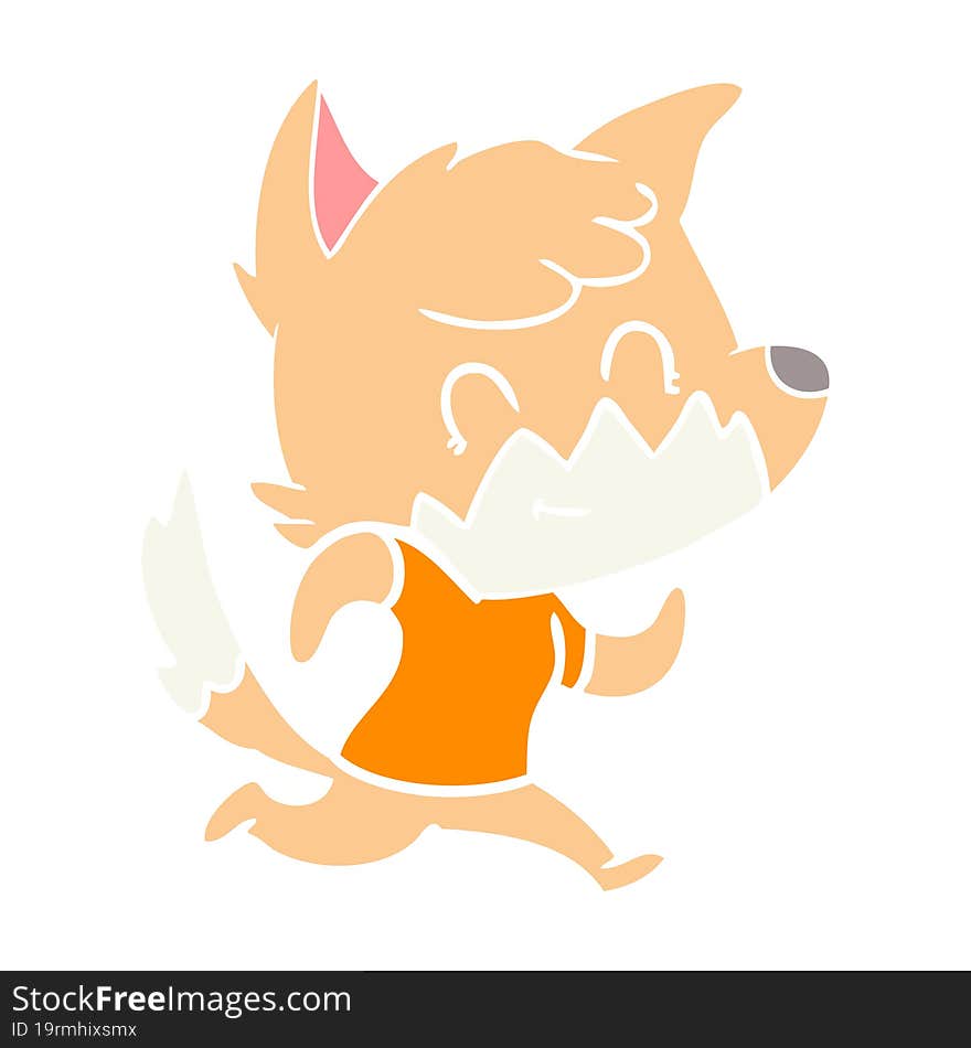 flat color style cartoon happy fox