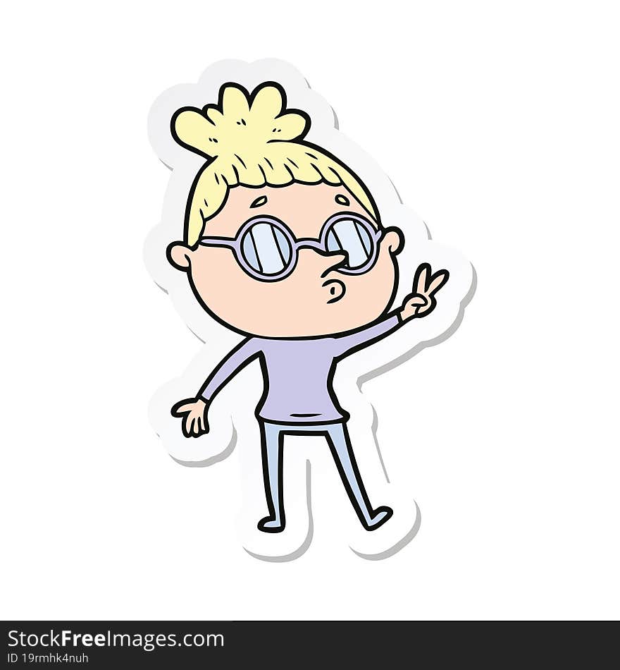 sticker of a cartoon woman wearing glasses