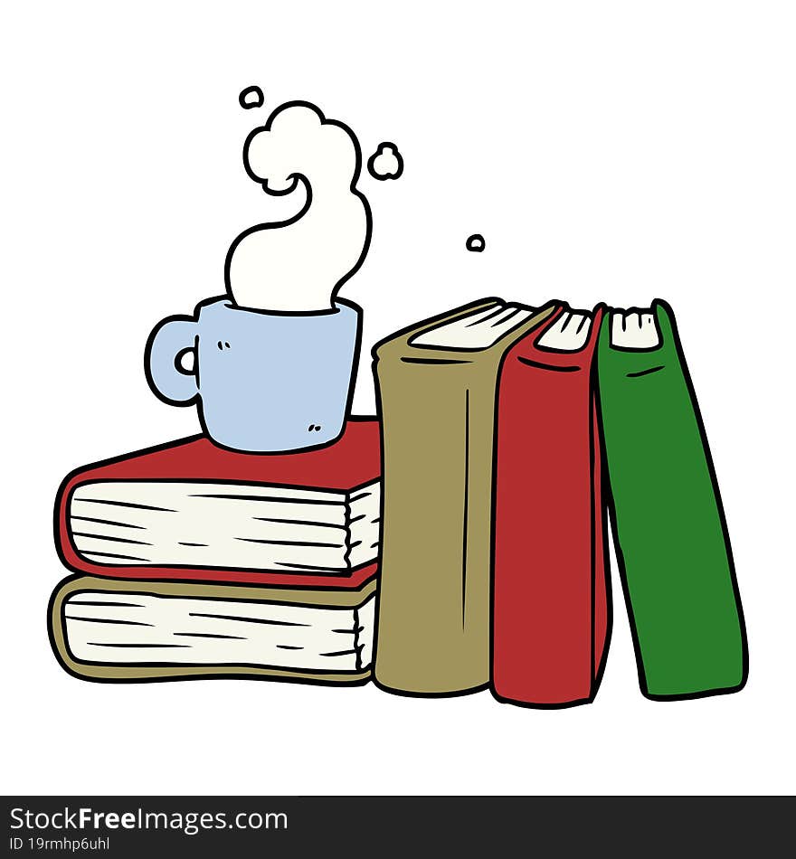 cartoon coffee cup and study books. cartoon coffee cup and study books