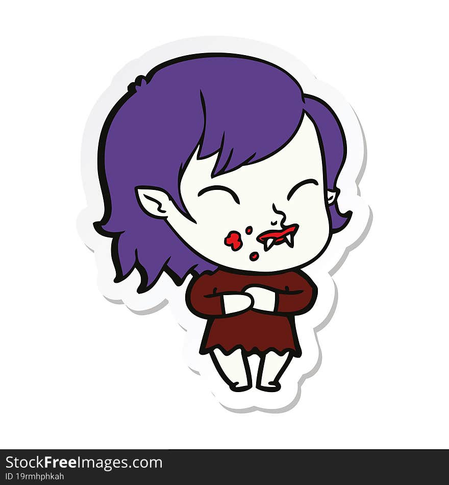 Sticker Of A Cartoon Vampire Girl With Blood On Cheek