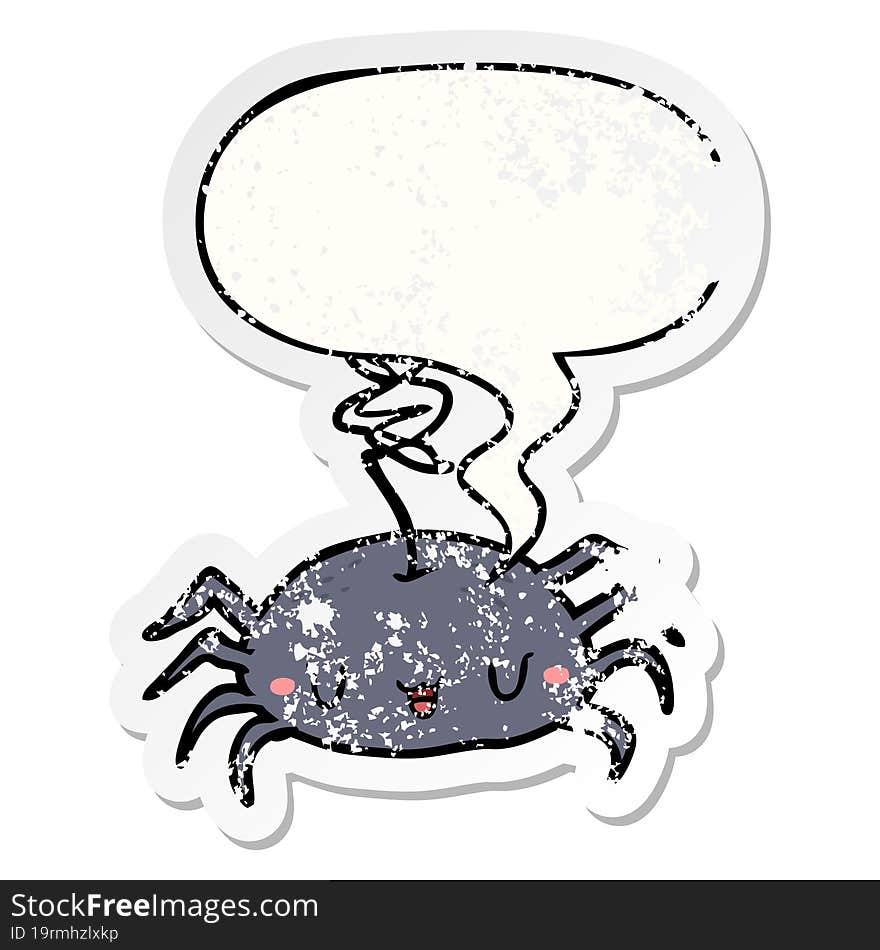 cartoon halloween spider and speech bubble distressed sticker