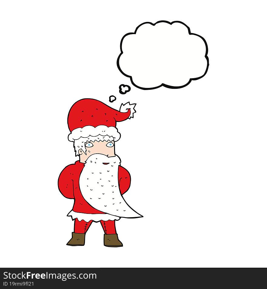 cartoon santa claus with thought bubble