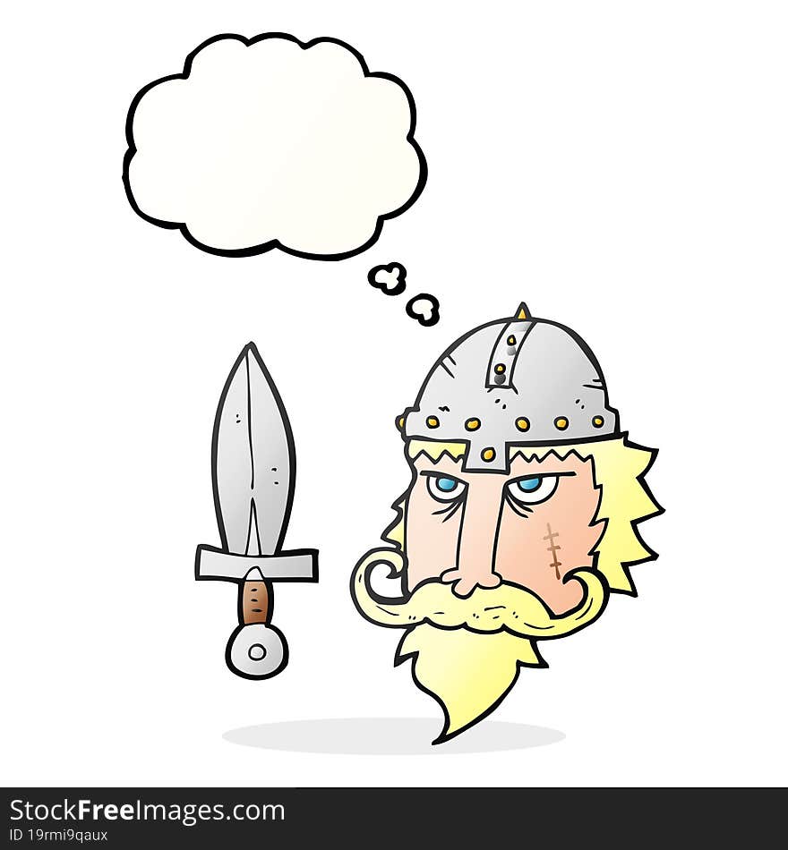 freehand drawn thought bubble cartoon viking warrior