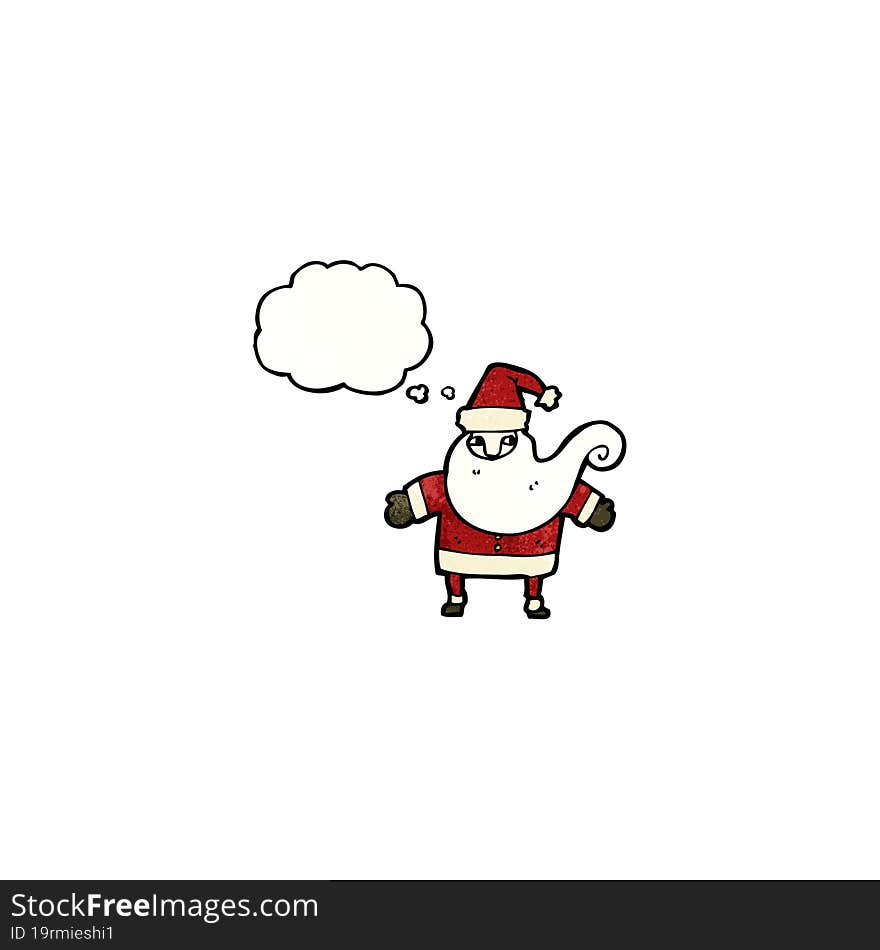 cartoon santa with thought bubble