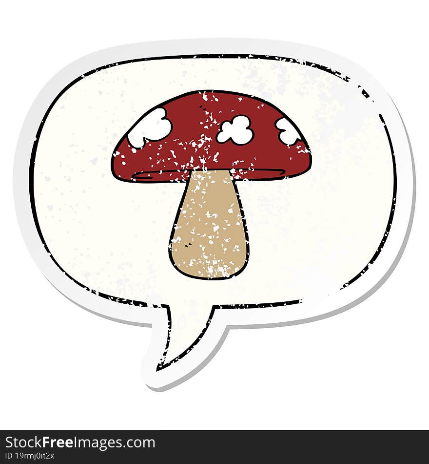 cartoon mushroom and speech bubble distressed sticker