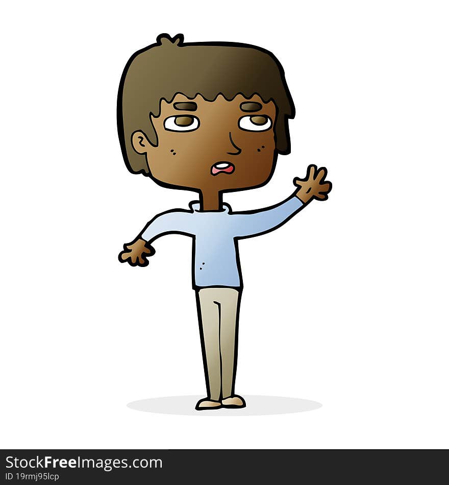 cartoon unhappy boy waving