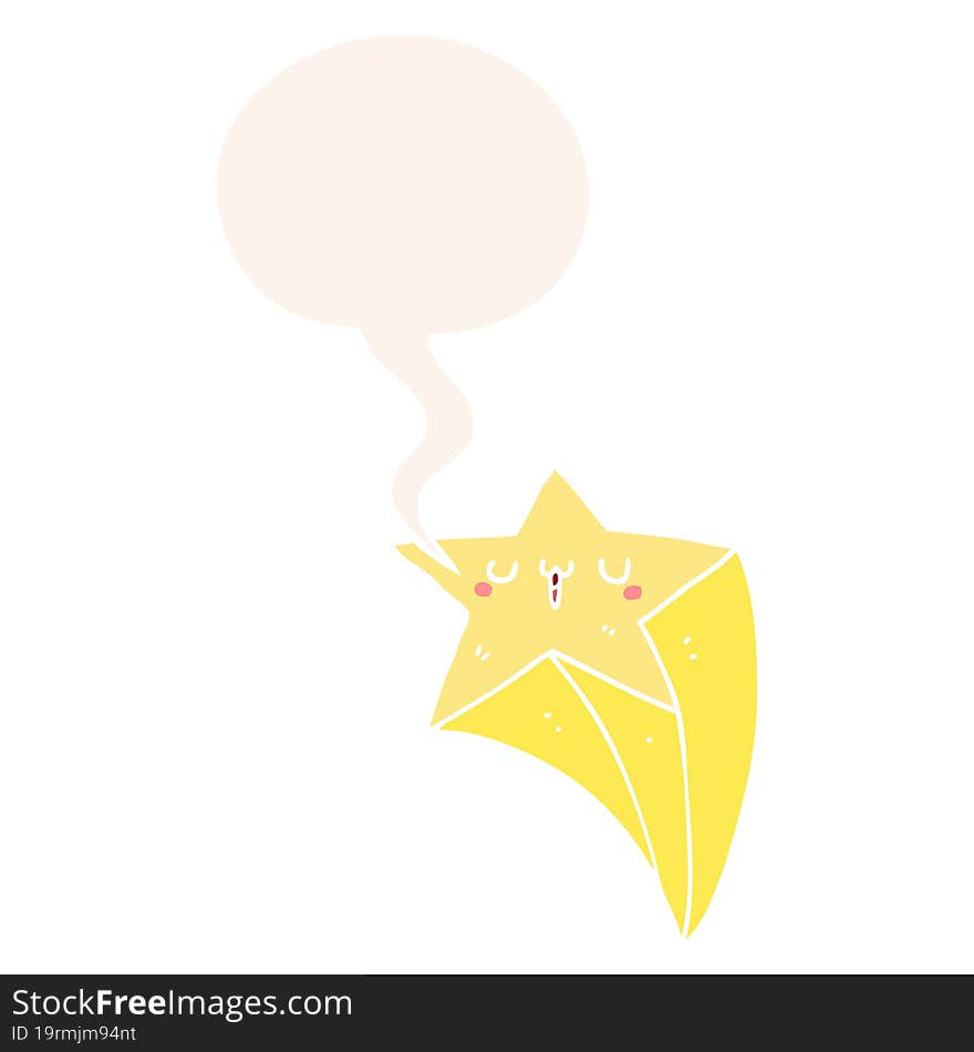 cartoon shooting star and speech bubble in retro style