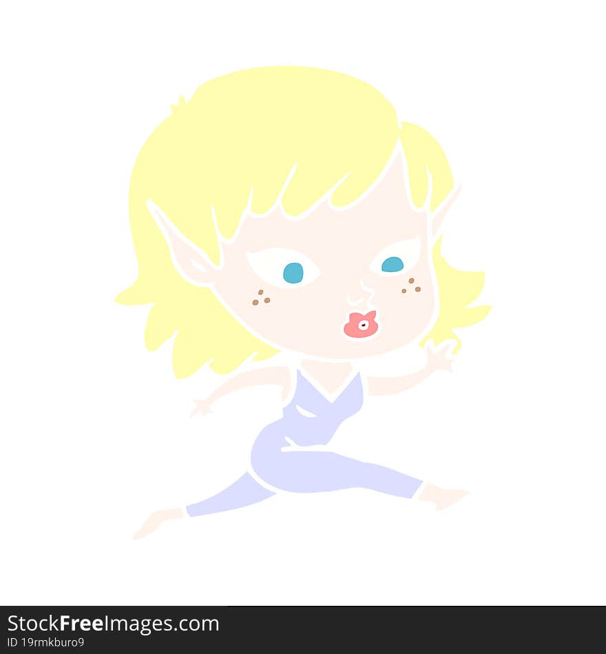 pretty flat color style cartoon elf girl running