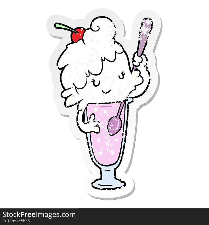 Distressed Sticker Of A Cartoon Ice Cream Soda Girl