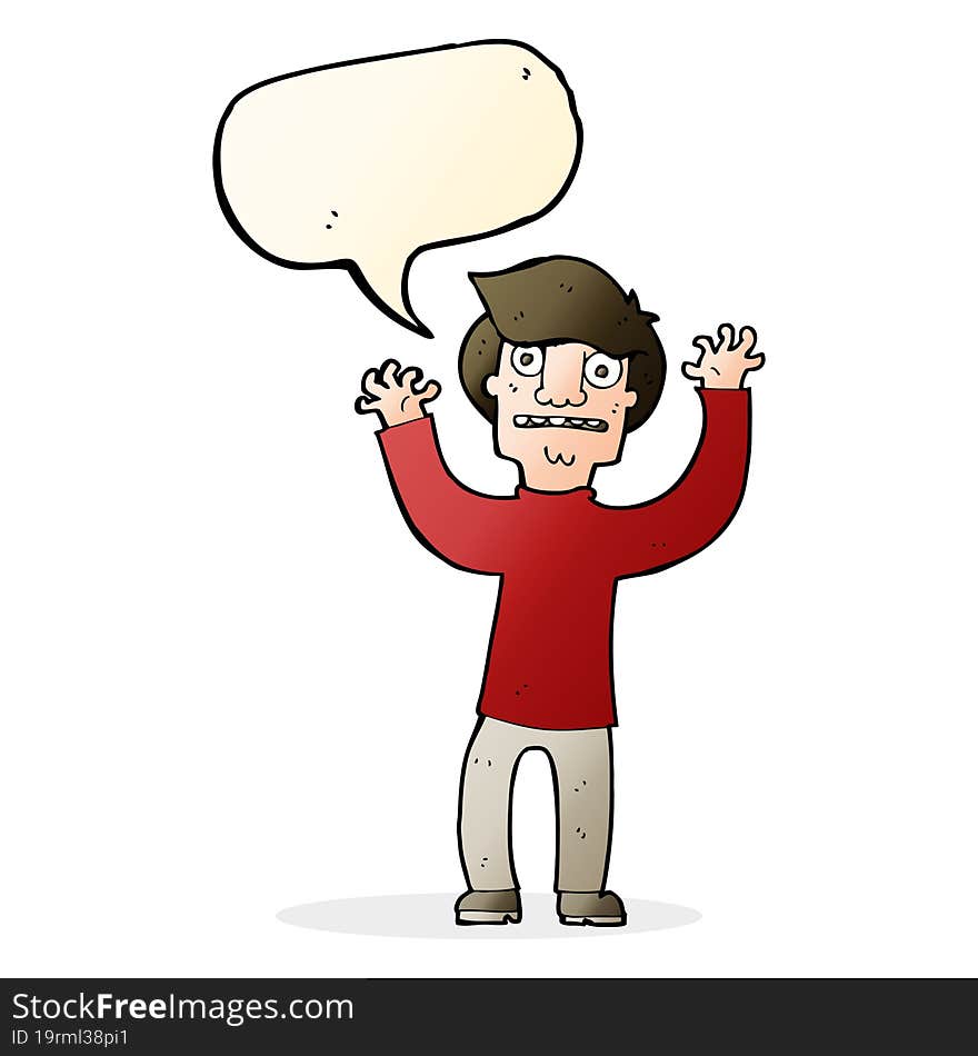 cartoon terrified man with speech bubble