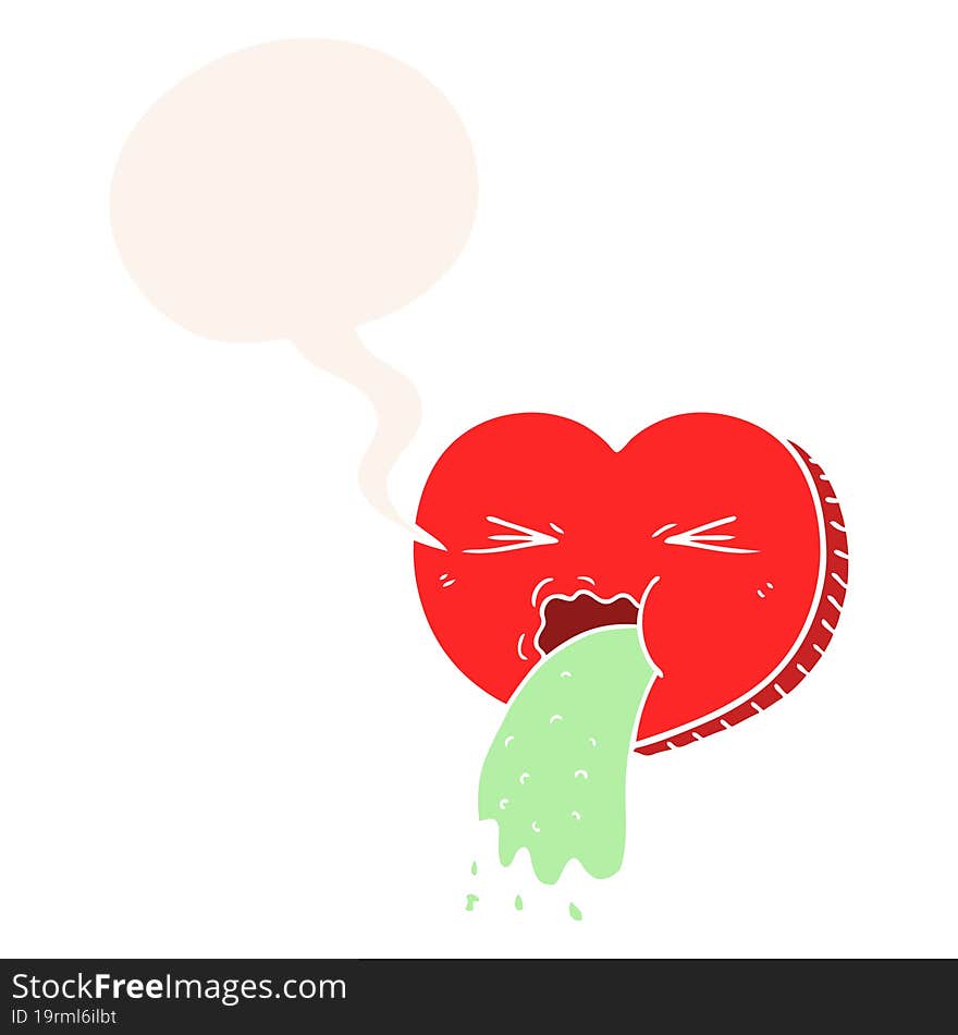 cartoon love sick heart and speech bubble in retro style