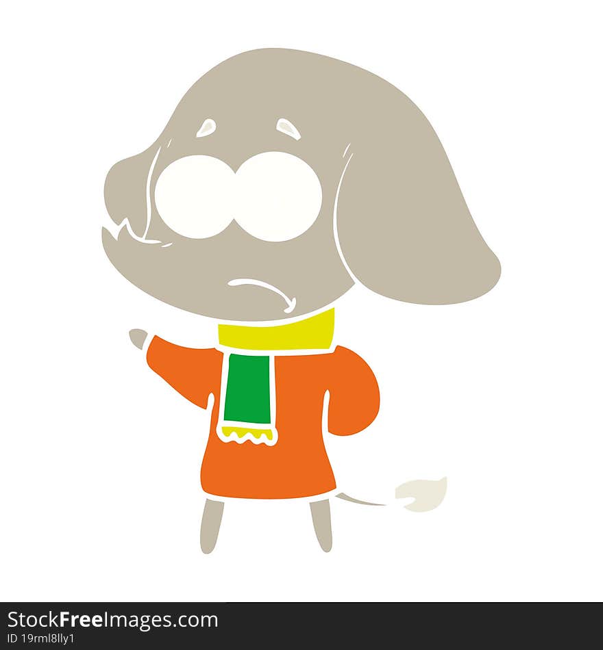 flat color style cartoon unsure elephant in scarf