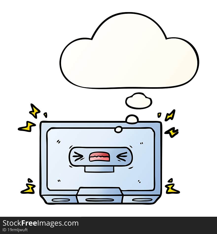 Cartoon Angry Old Cassette Tape And Thought Bubble In Smooth Gradient Style