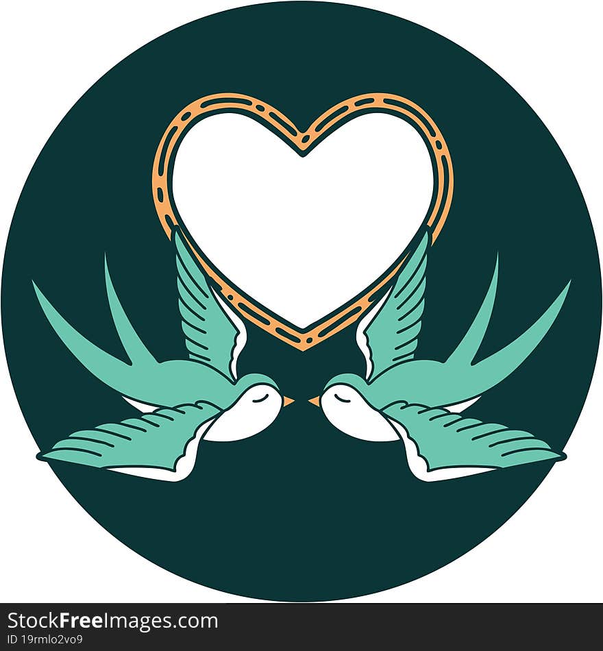 iconic tattoo style image of swallows and a heart. iconic tattoo style image of swallows and a heart