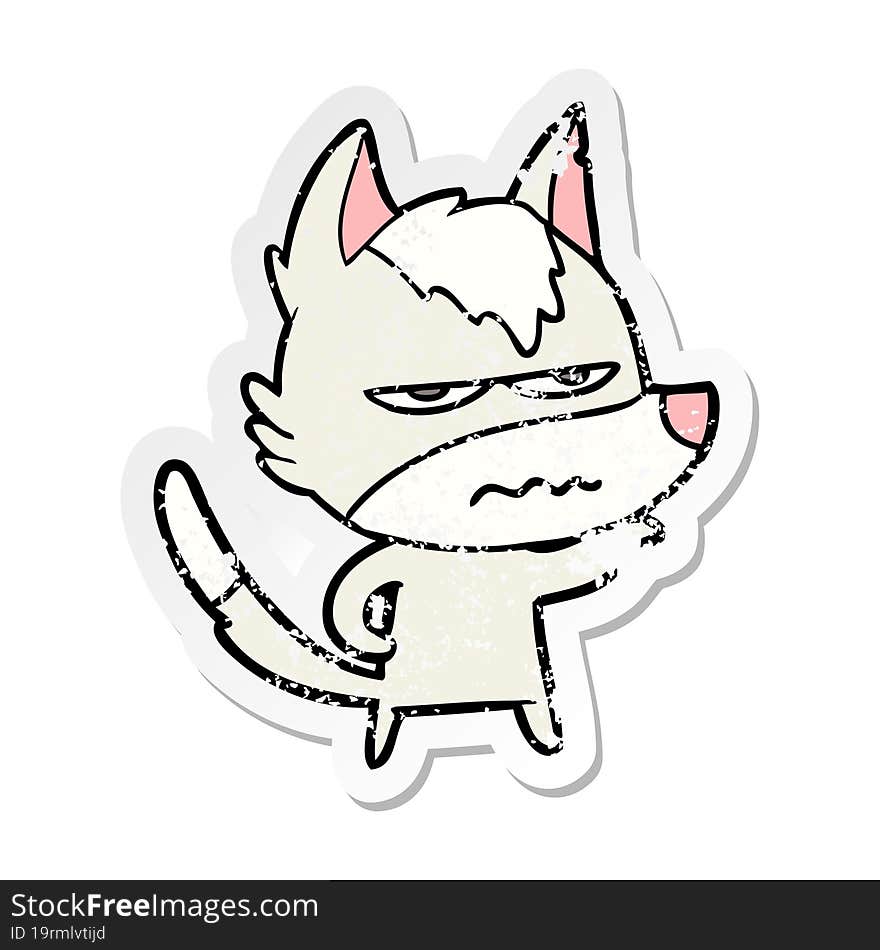 distressed sticker of a cartoon annoyed wolf