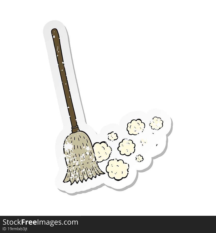 Retro Distressed Sticker Of A Cartoon Sweeping Brush