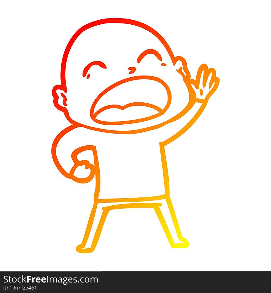 warm gradient line drawing cartoon shouting bald man