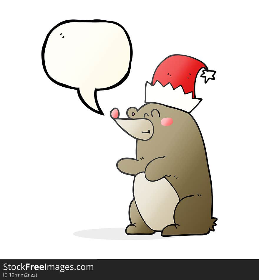 Speech Bubble Cartoon Bear Wearing Christmas Hat